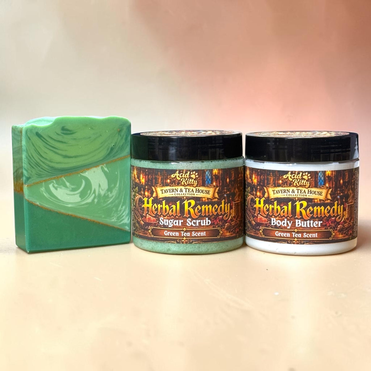 Herbal Remedy Bundle | Green Tea Scented Soap, Sugar Scrub & Body Butter